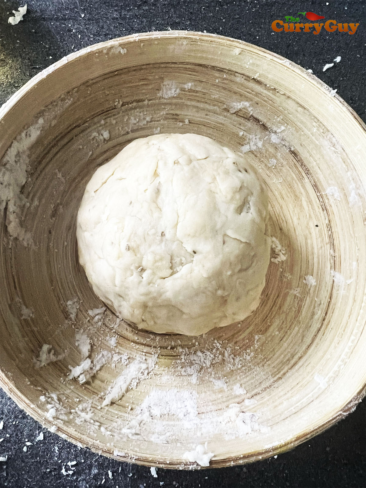 Firm dough ball for samosa pastry.