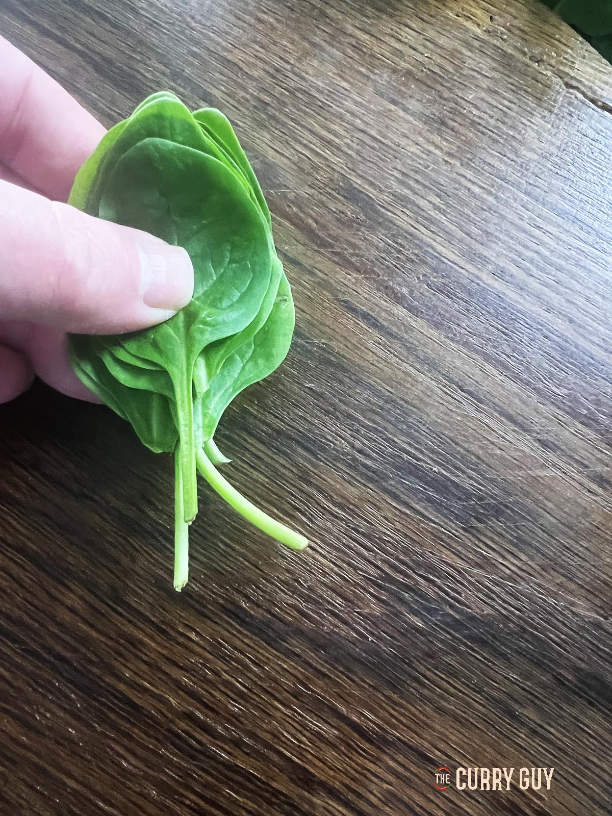 Stacked spinach leaves.