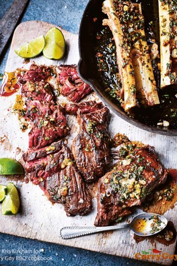 Hanger steak with spiced bone marrow