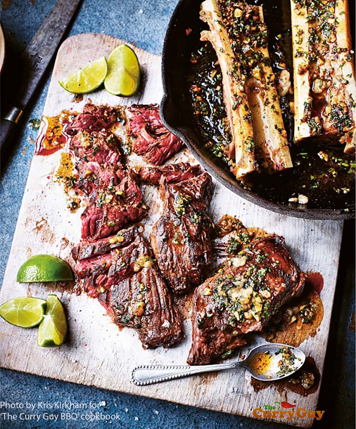 Hanger steak with spiced bone marrow