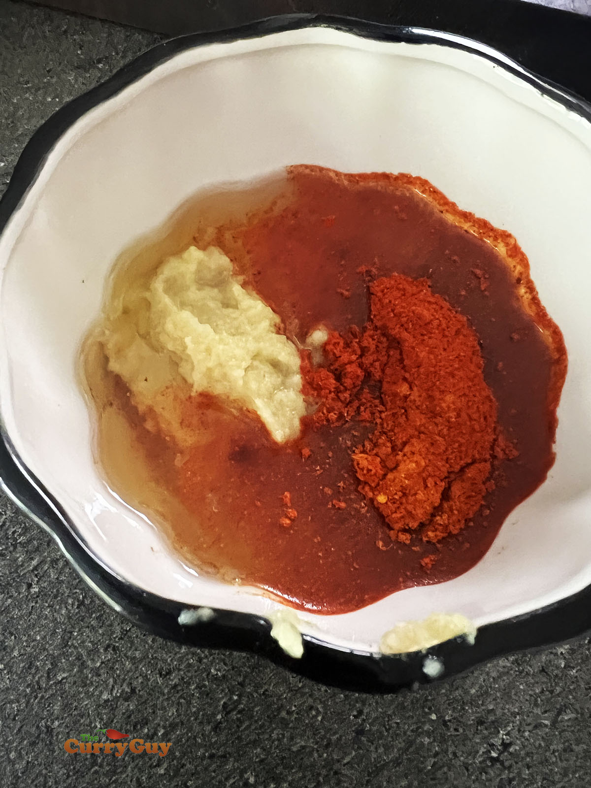 The ingredients for the first marinade in a bowl.