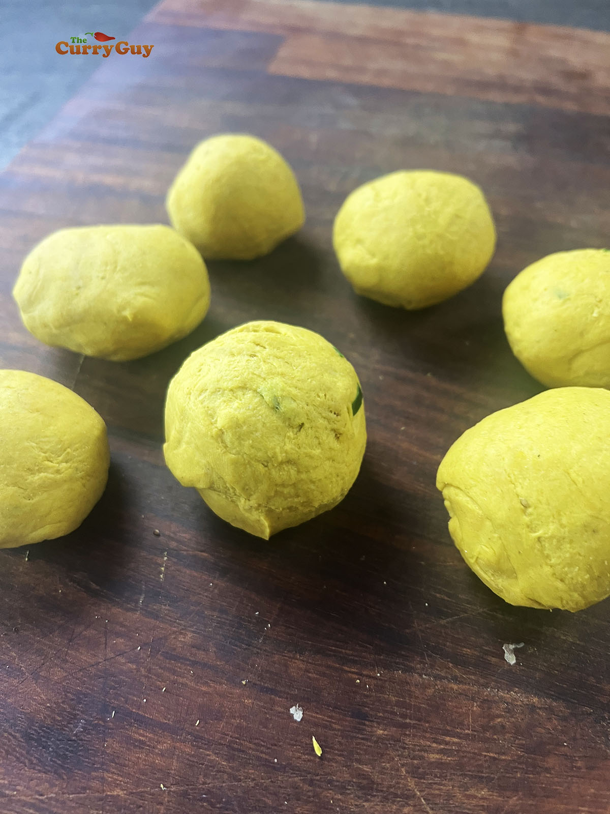 Chapati balls ready for rolling. 
