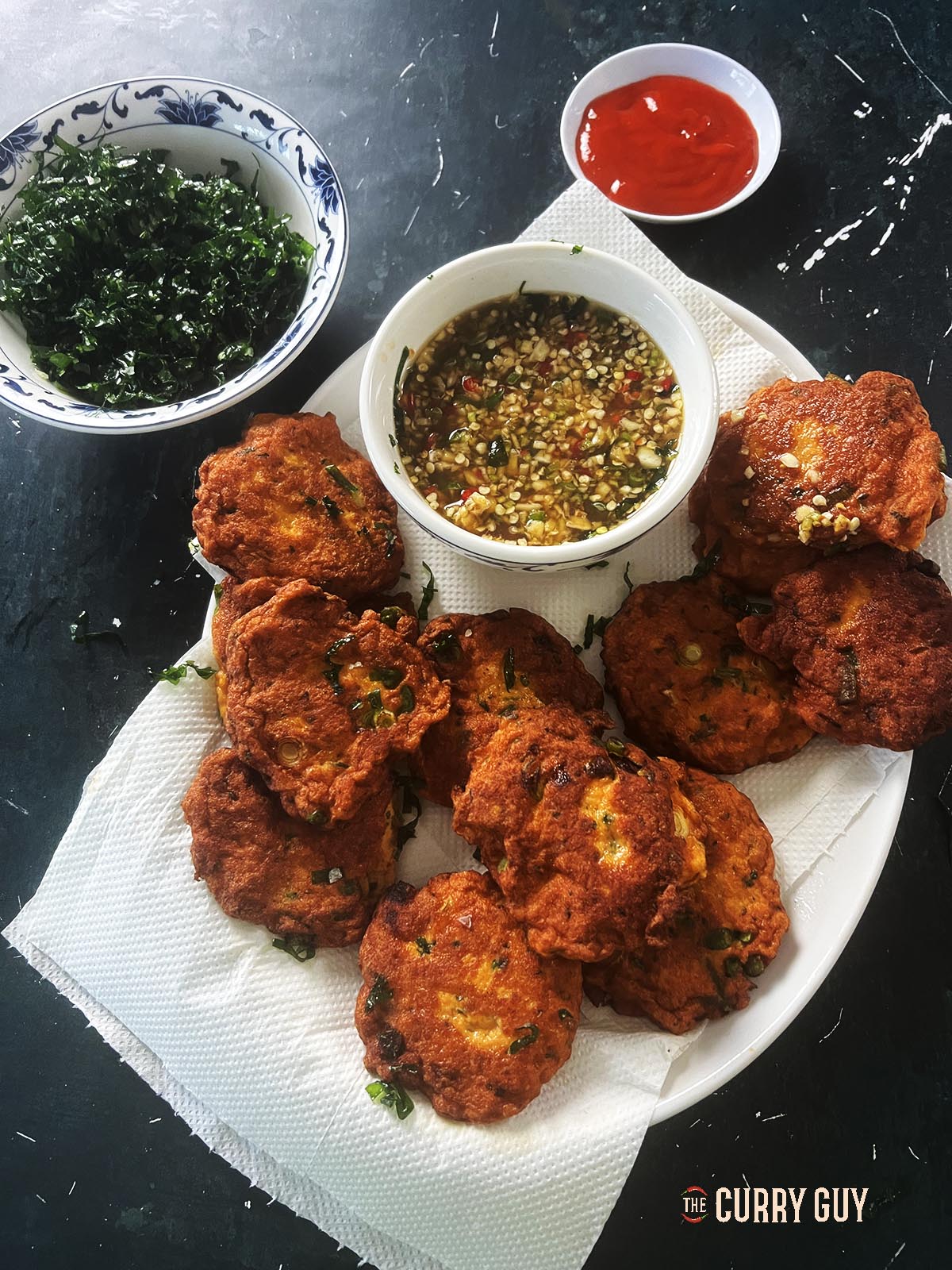 Thai fish cakes served with a spicy, sweet, savoury and tart sauce.