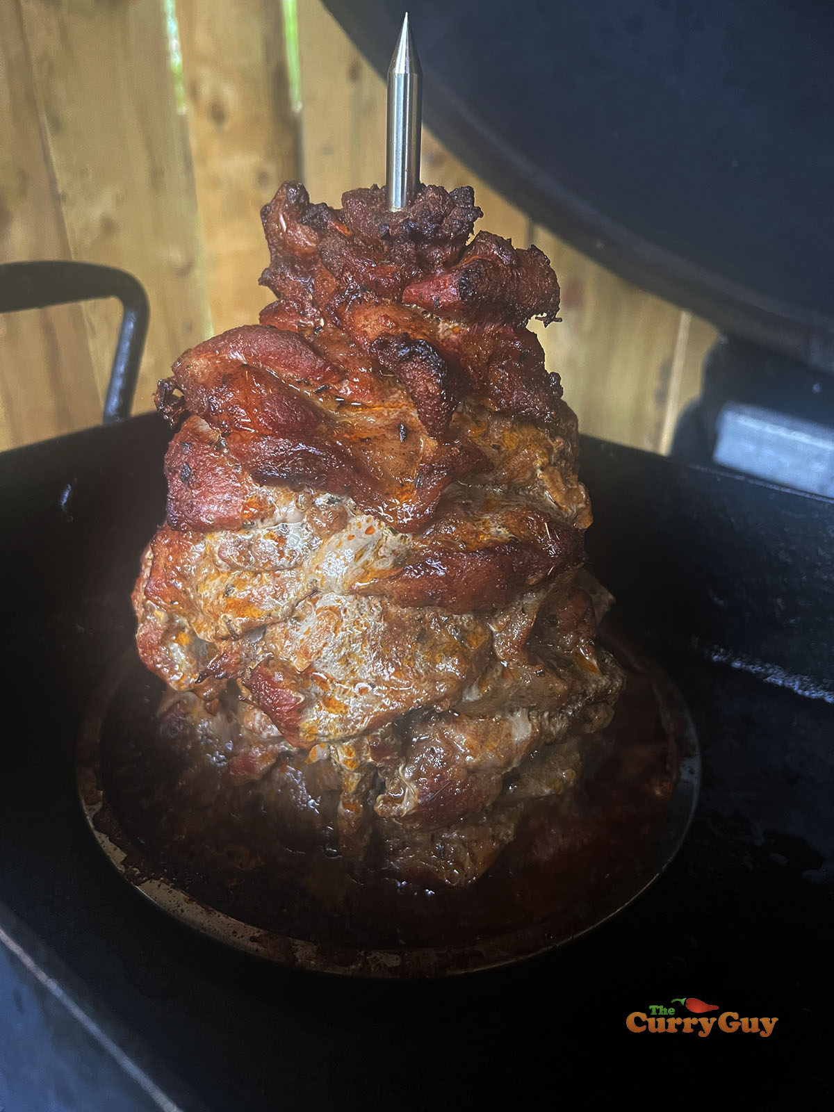 Pork gyro meat on the barbecue.