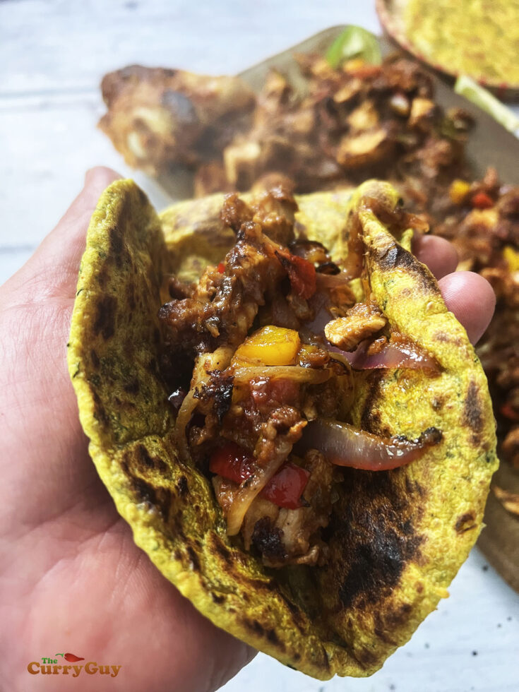 Chicken chaap in a chapati