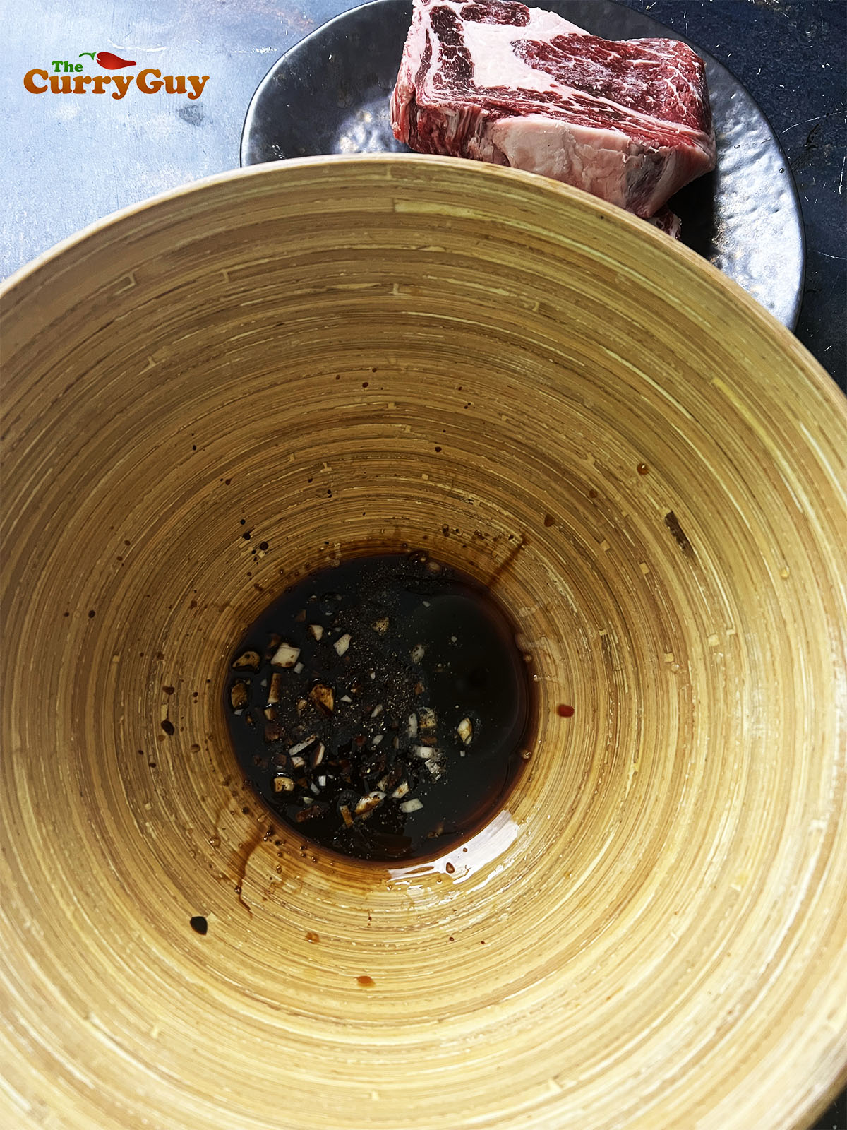 The marinade ingredients mixed together in a bowl. 