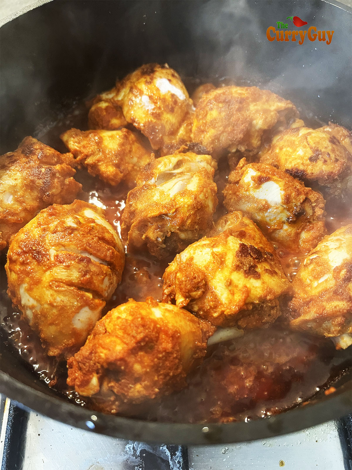 Frying the marinated chicken