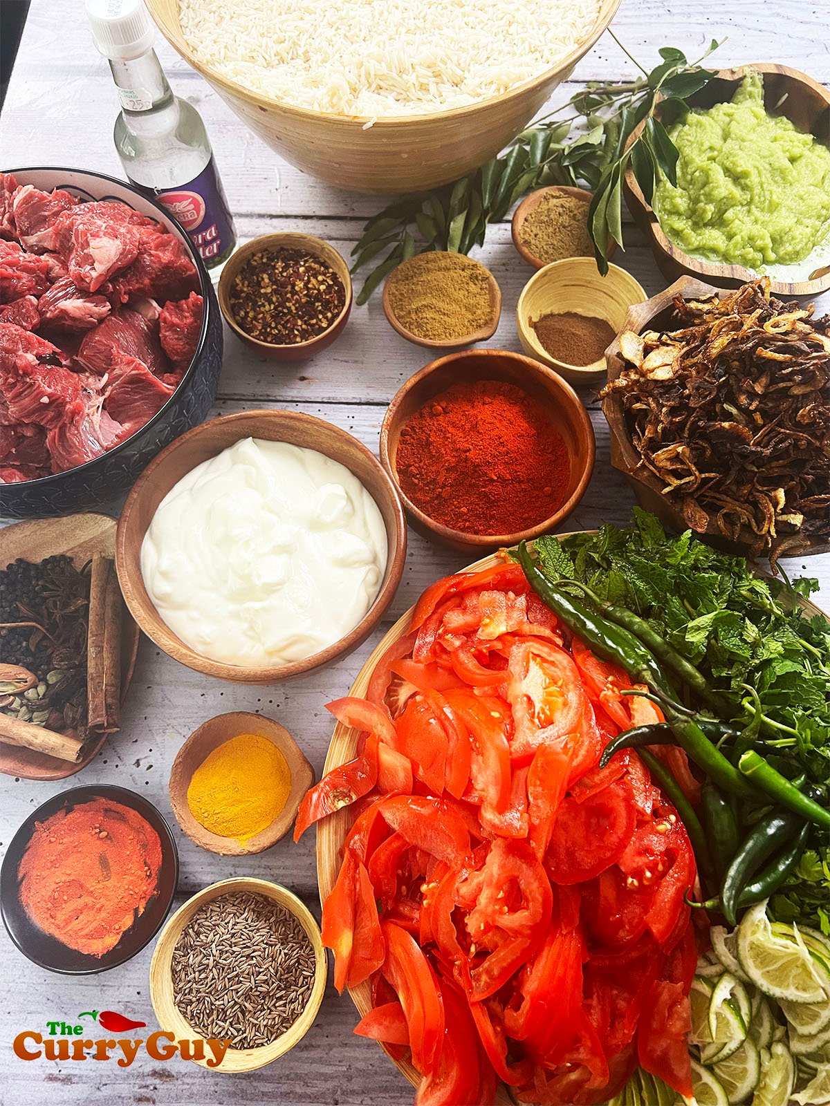 Ingredients for beef biryani.