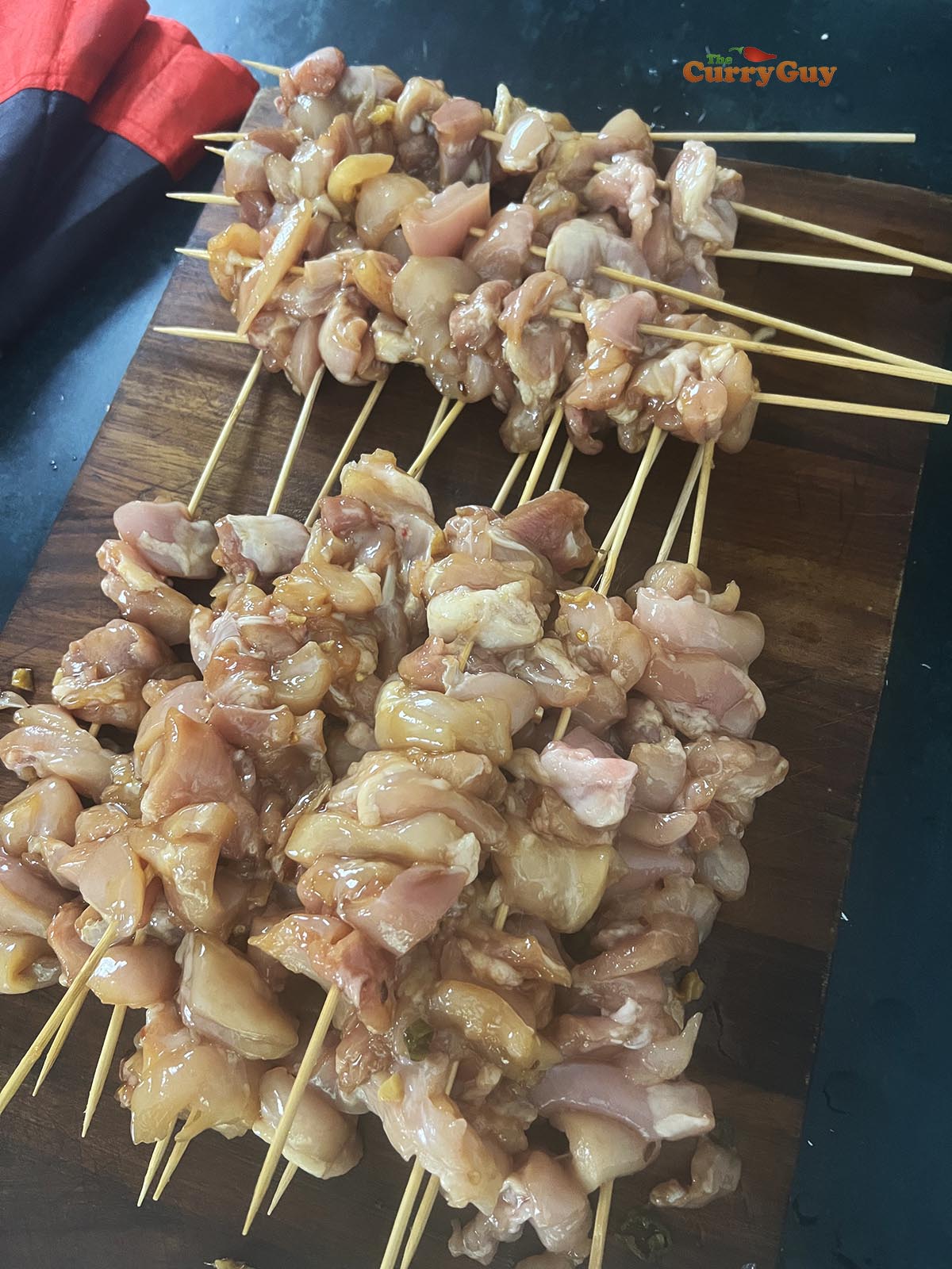 Skewered chicken teriyaki.