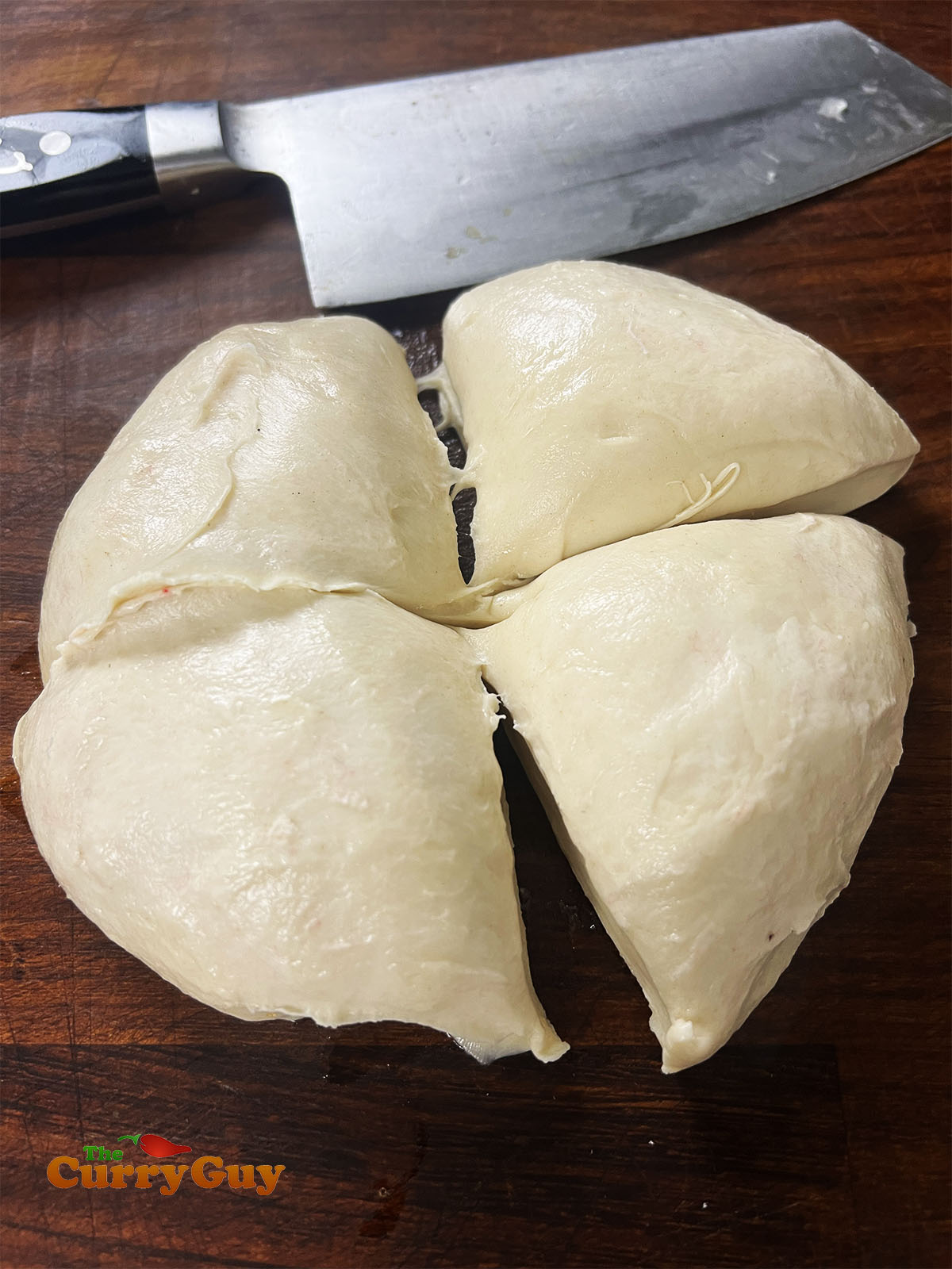 Dividing the dough for rolling out. 