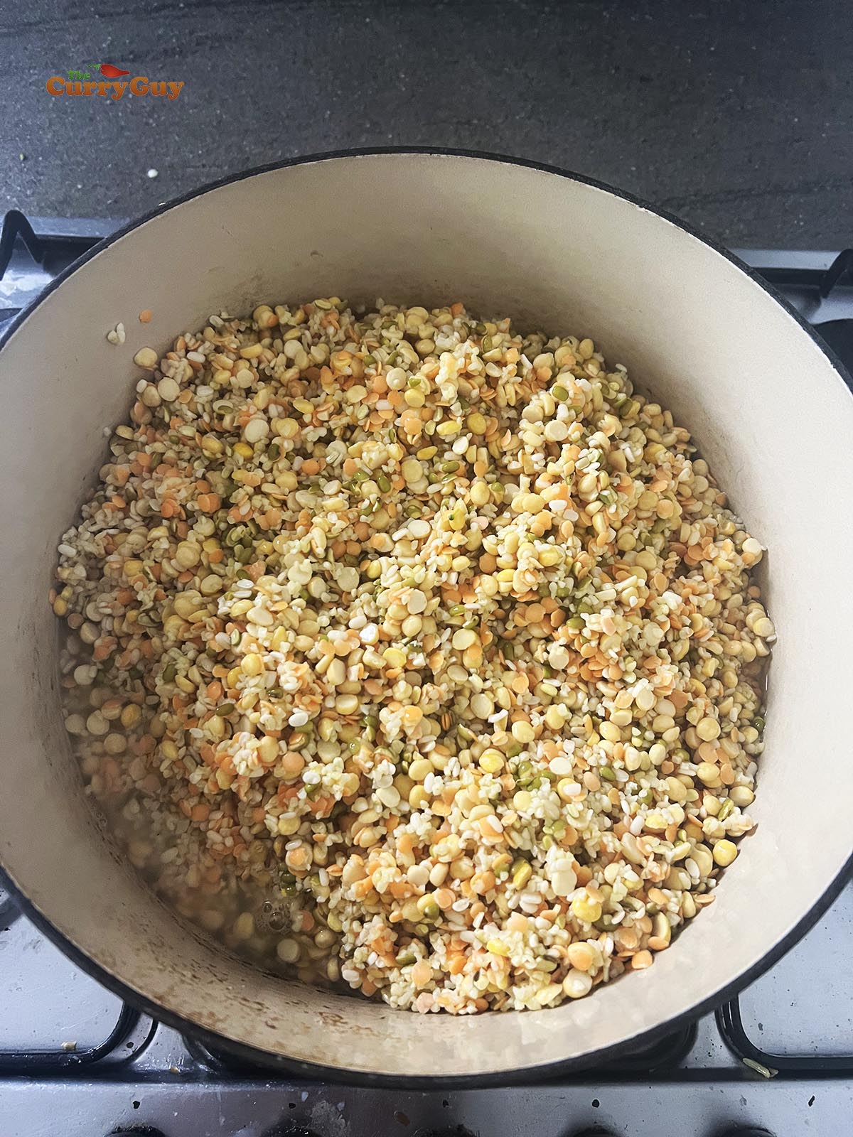 Soaked lentils ready for cooking.