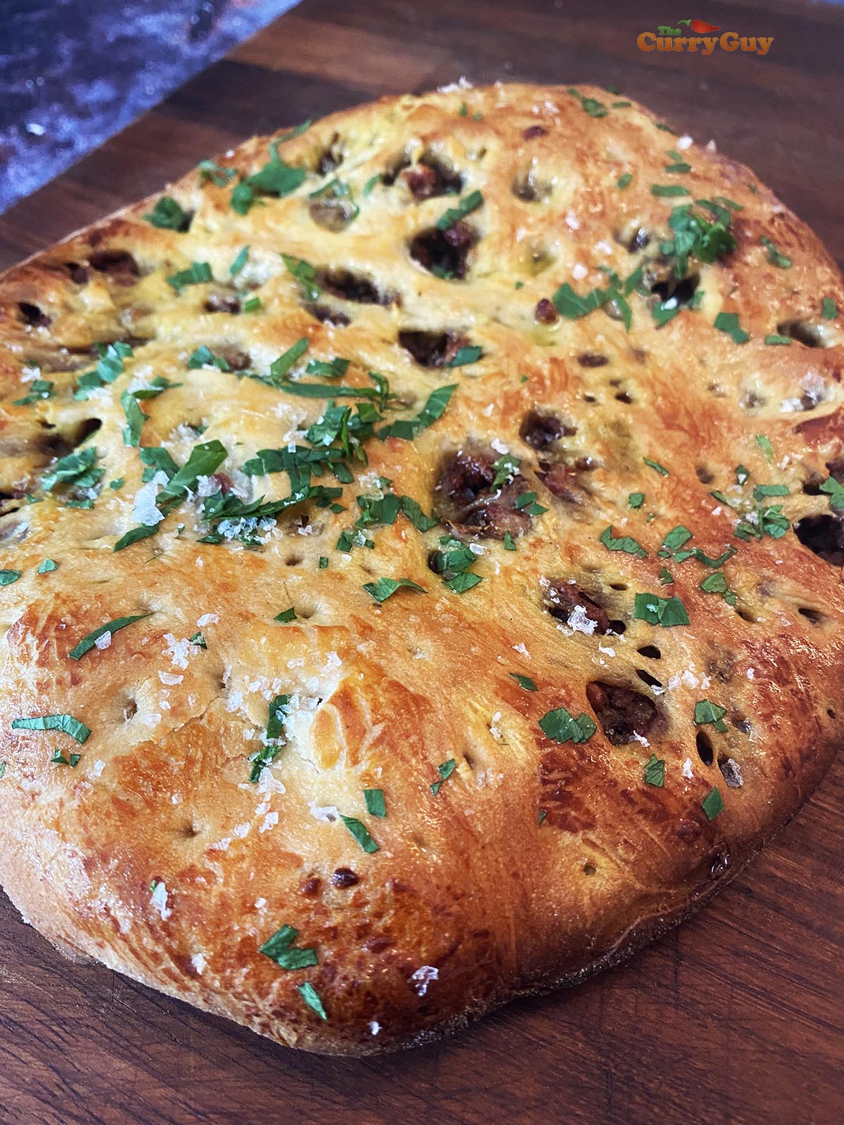 Finished curry stuffed naan.