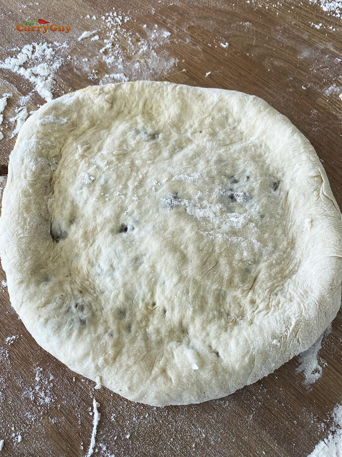 Flatted curry stuff naan.