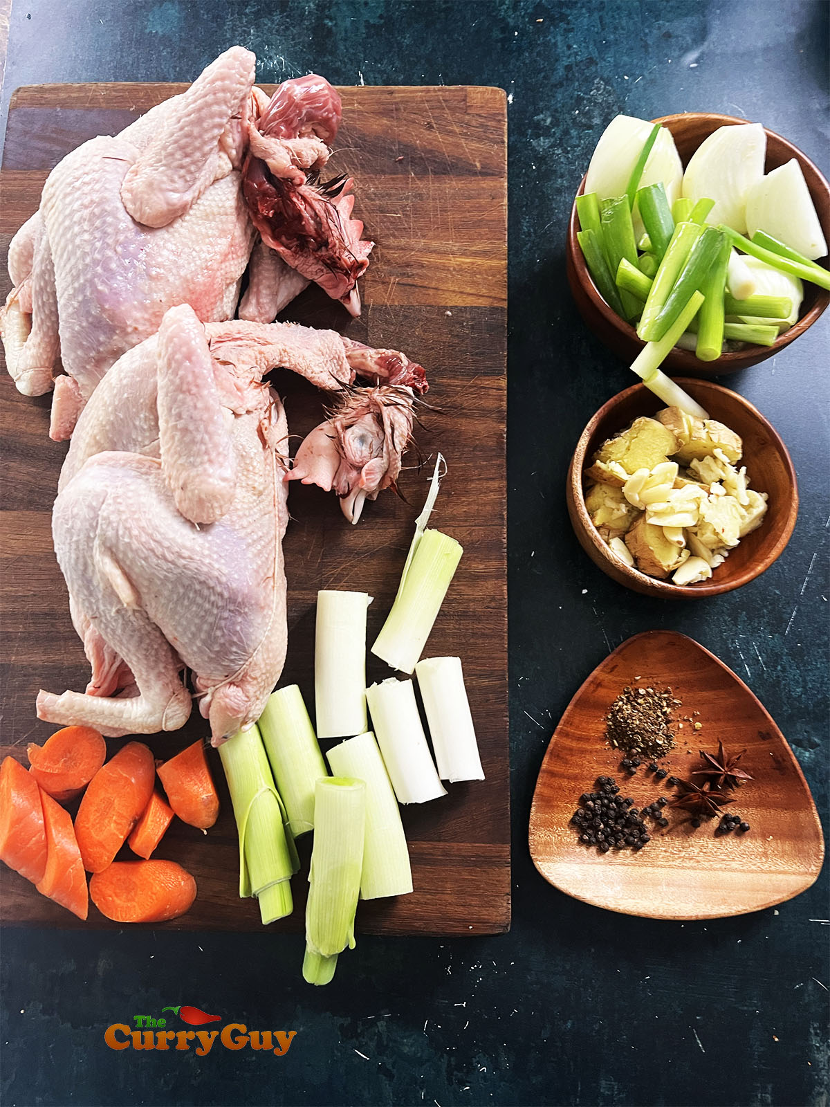 Ingredients for Chinese chicken stock.
