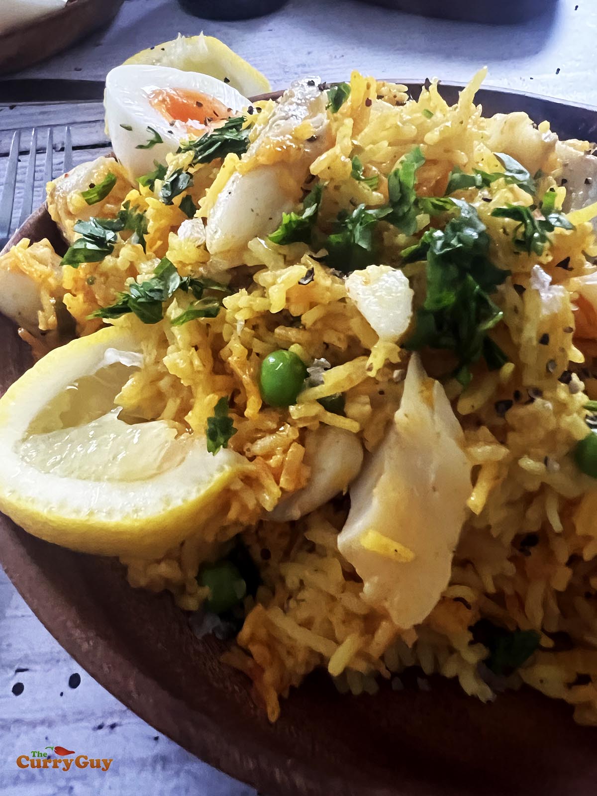 Kedgeree ready for serving.