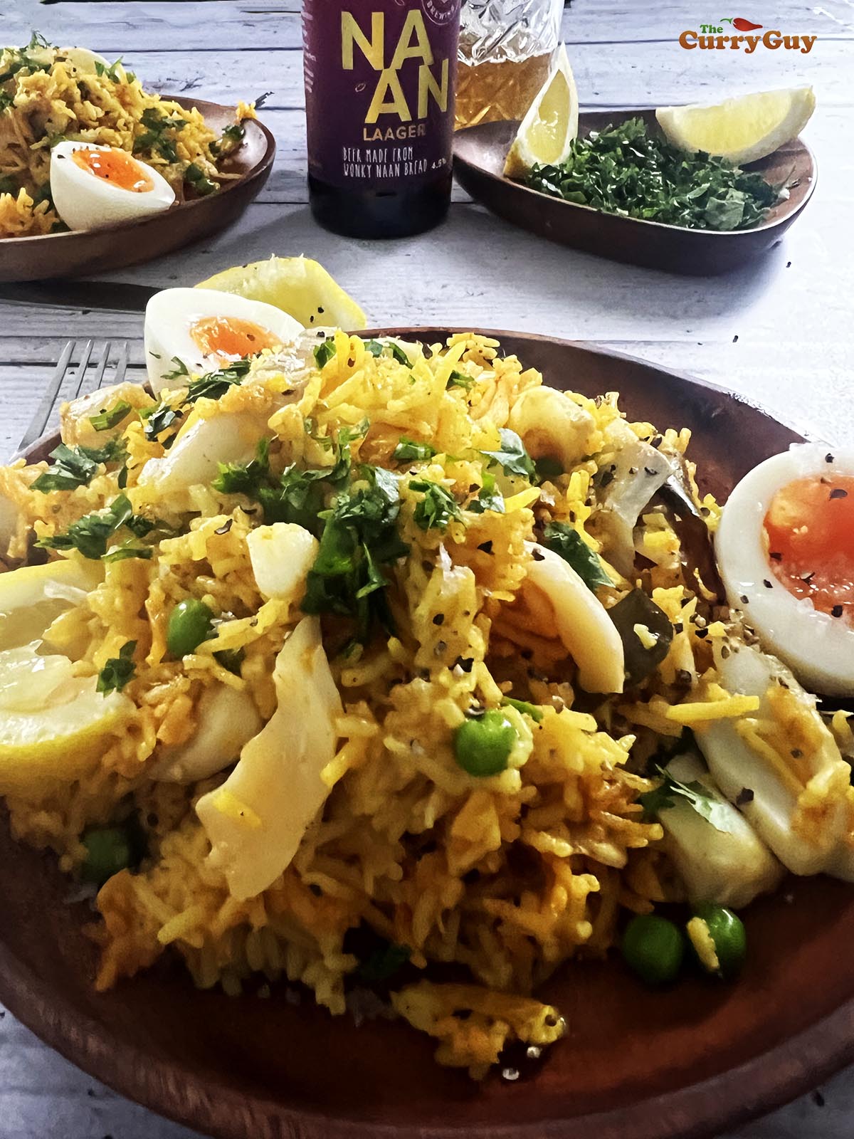 Kedgeree recipe ready to serve.