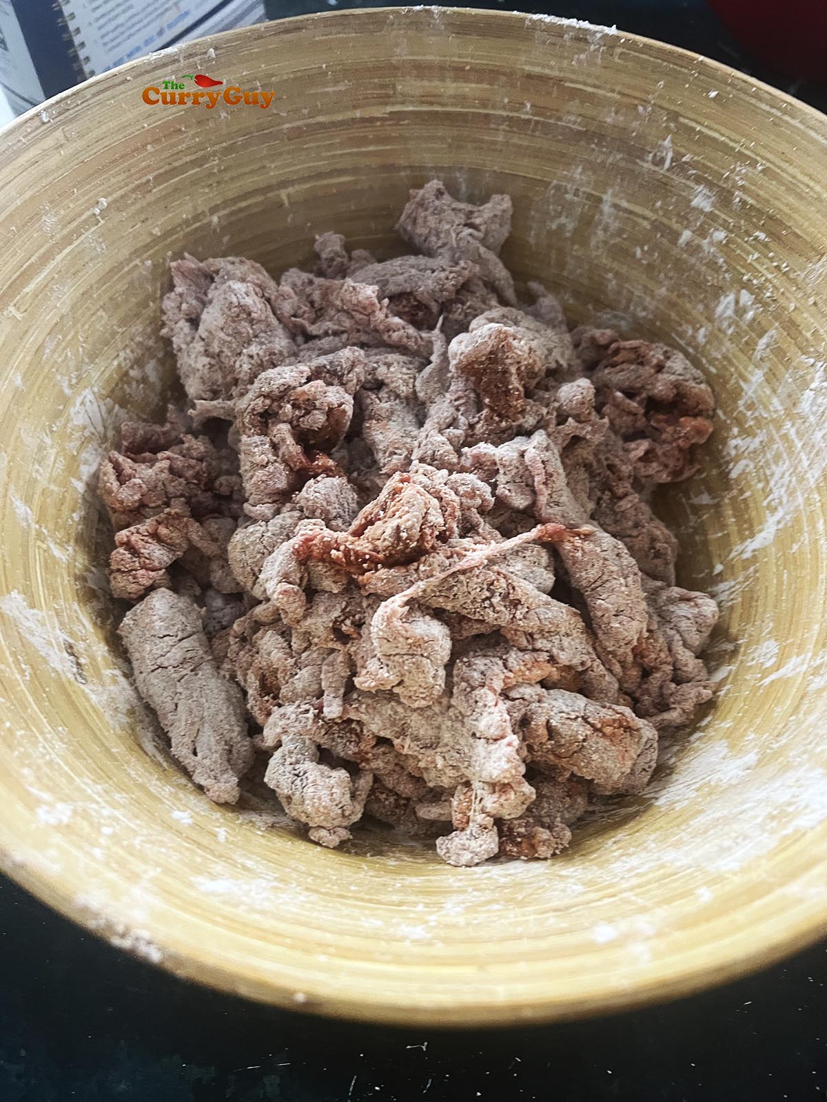 Meat dusted with cornflour (corn starch)