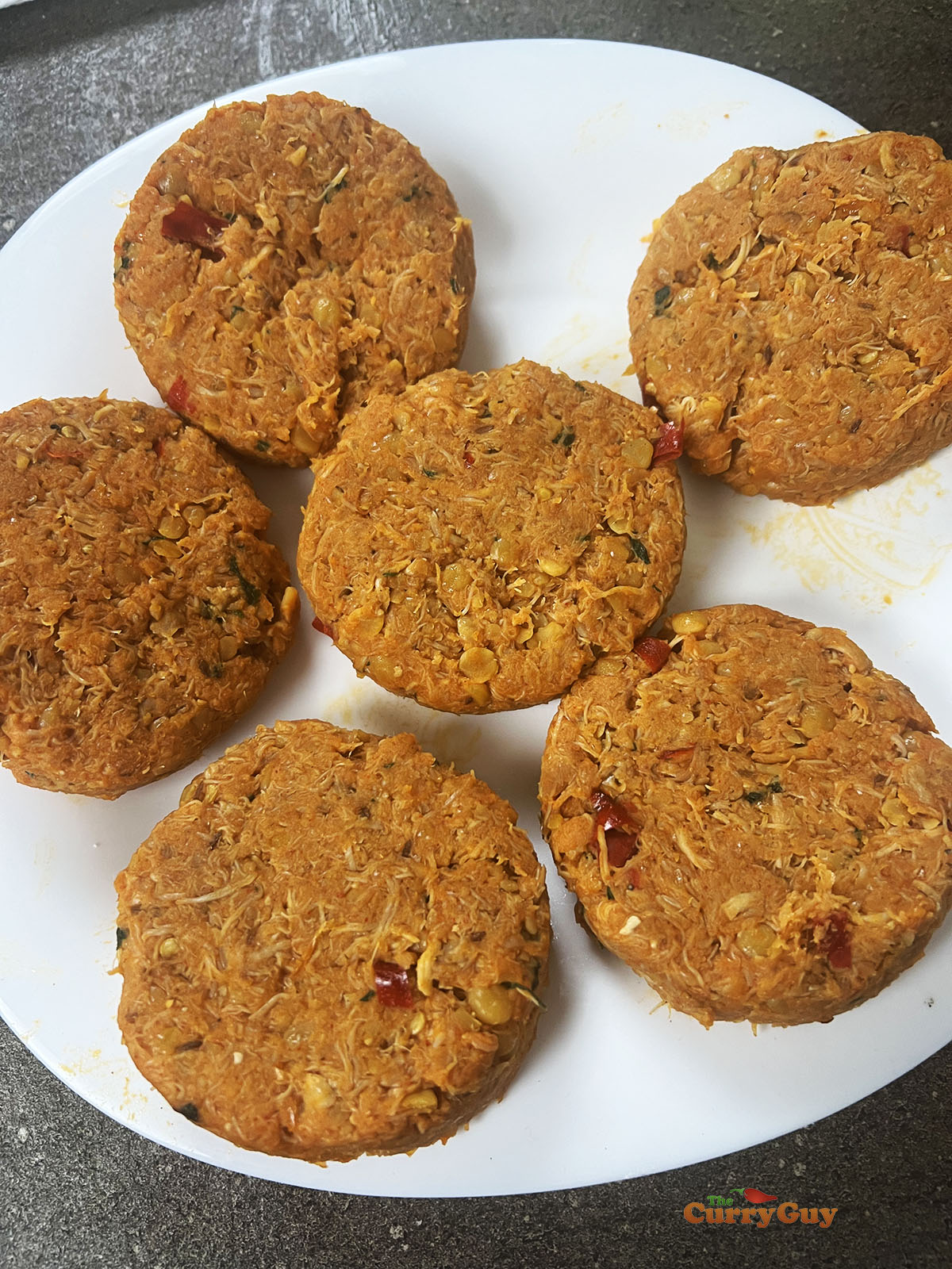 Chicken shami kebabs ready to fry.