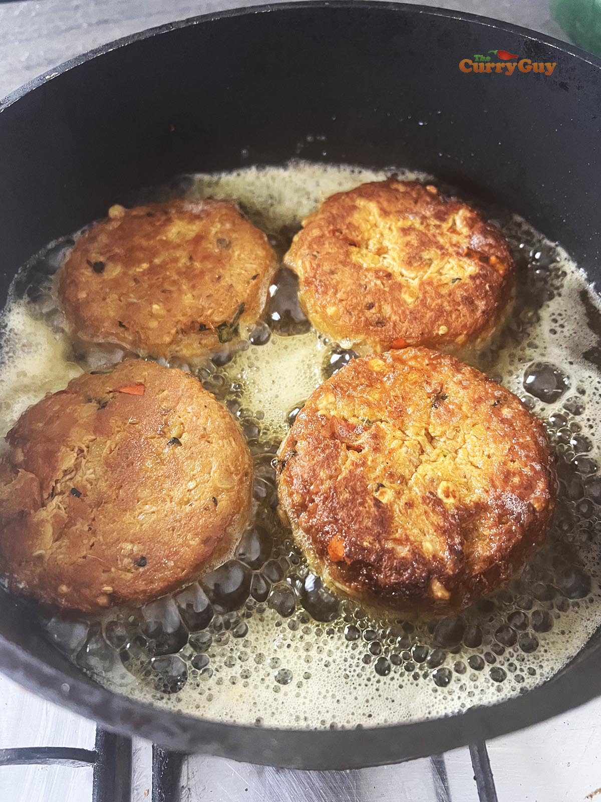Frying the shami kebabs