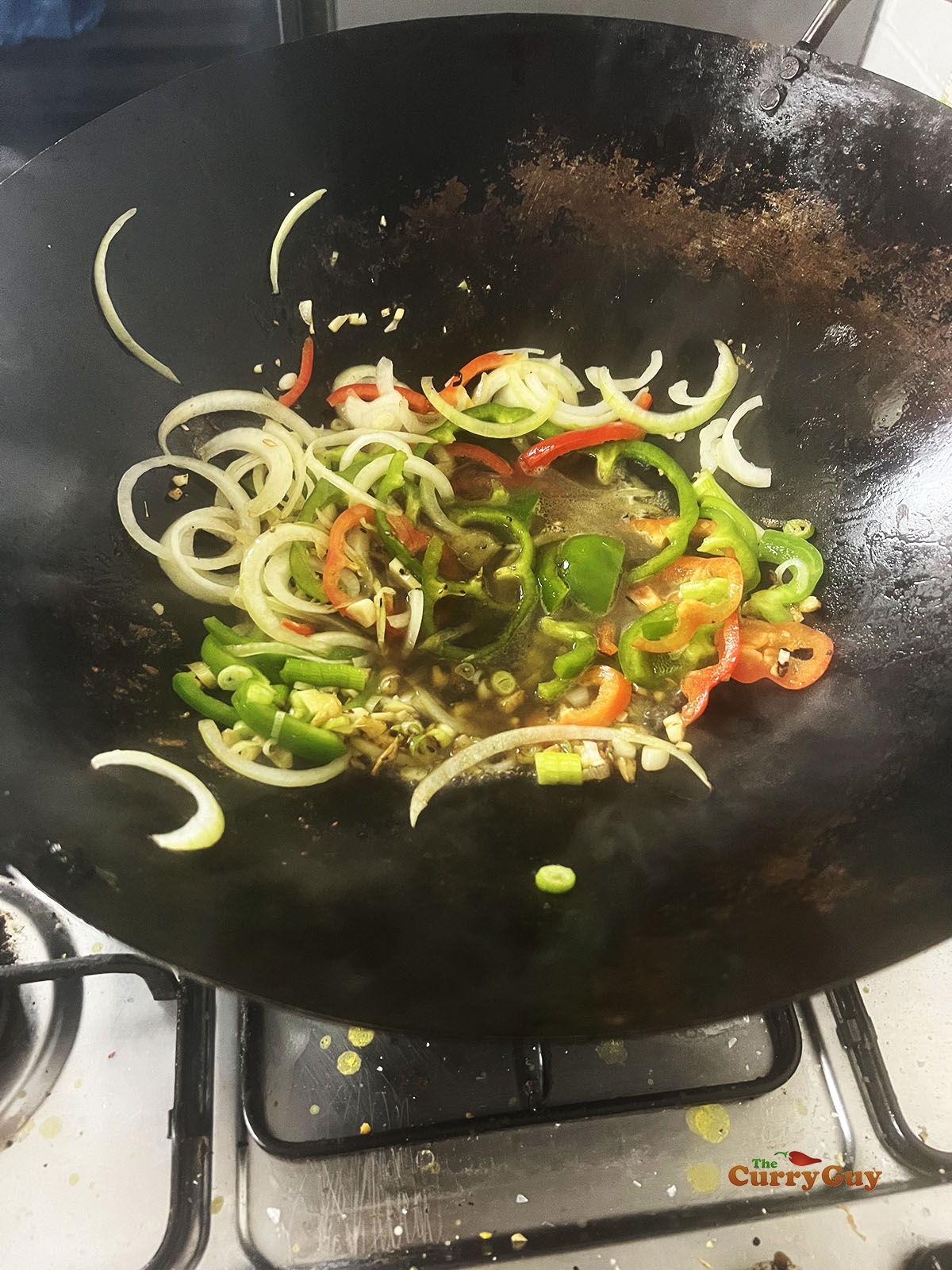 Adding the sauce ingredients.