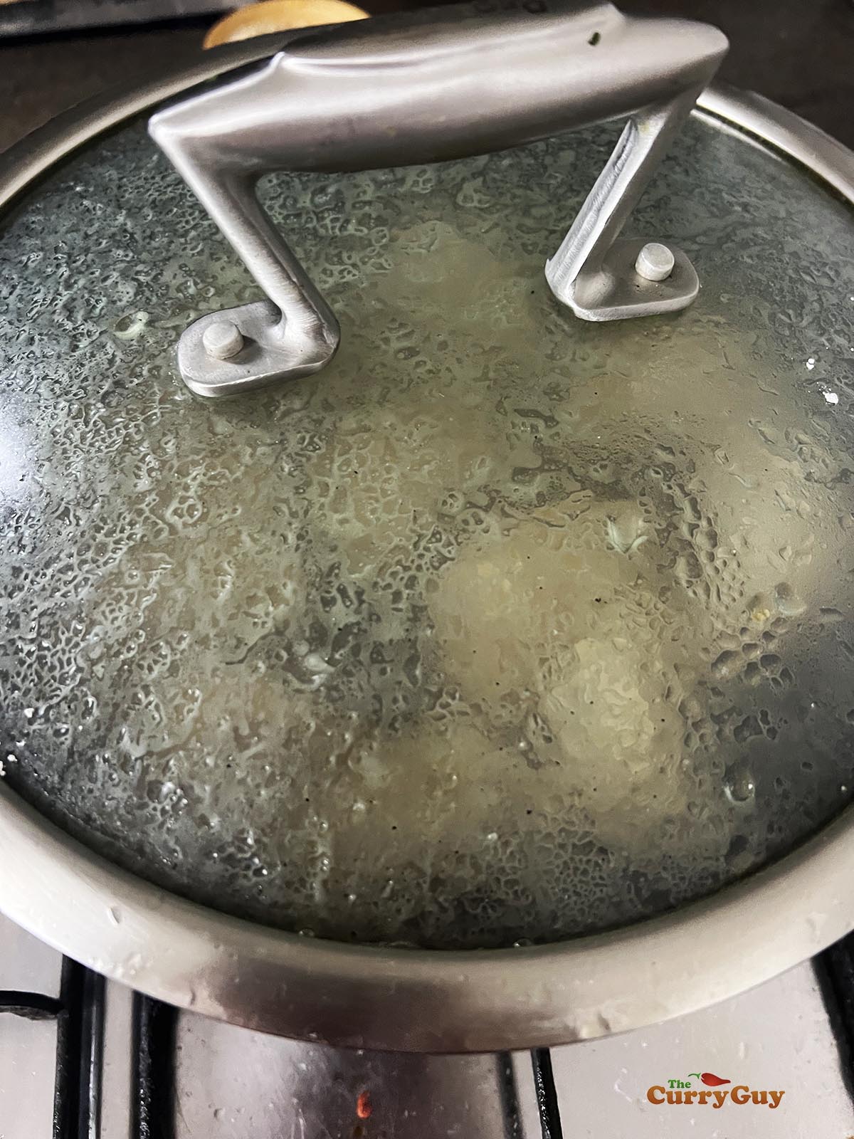 Steaming the potstickers.