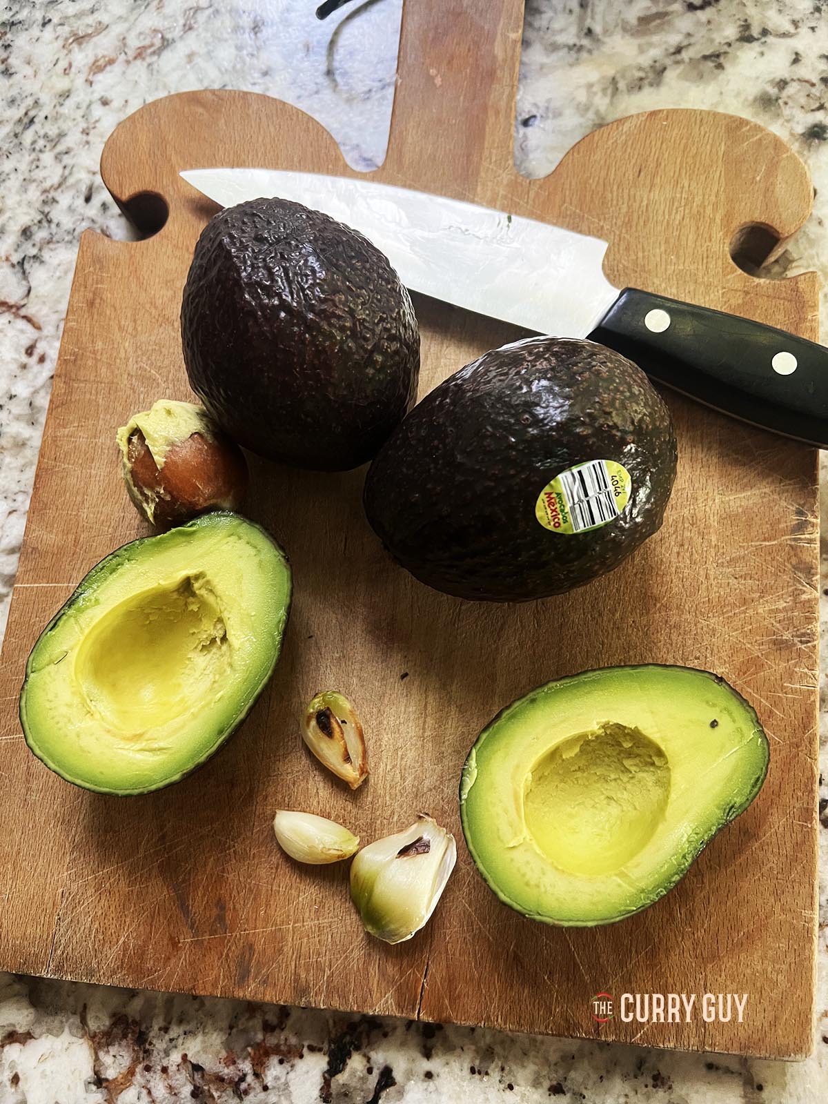 Sliced avocado and toasted garlic