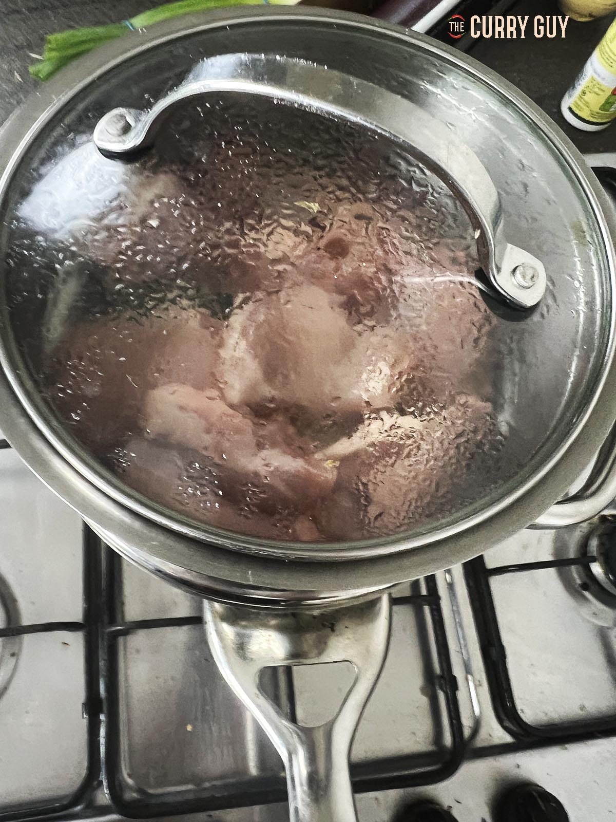 Steaming the chicken in the steamer.