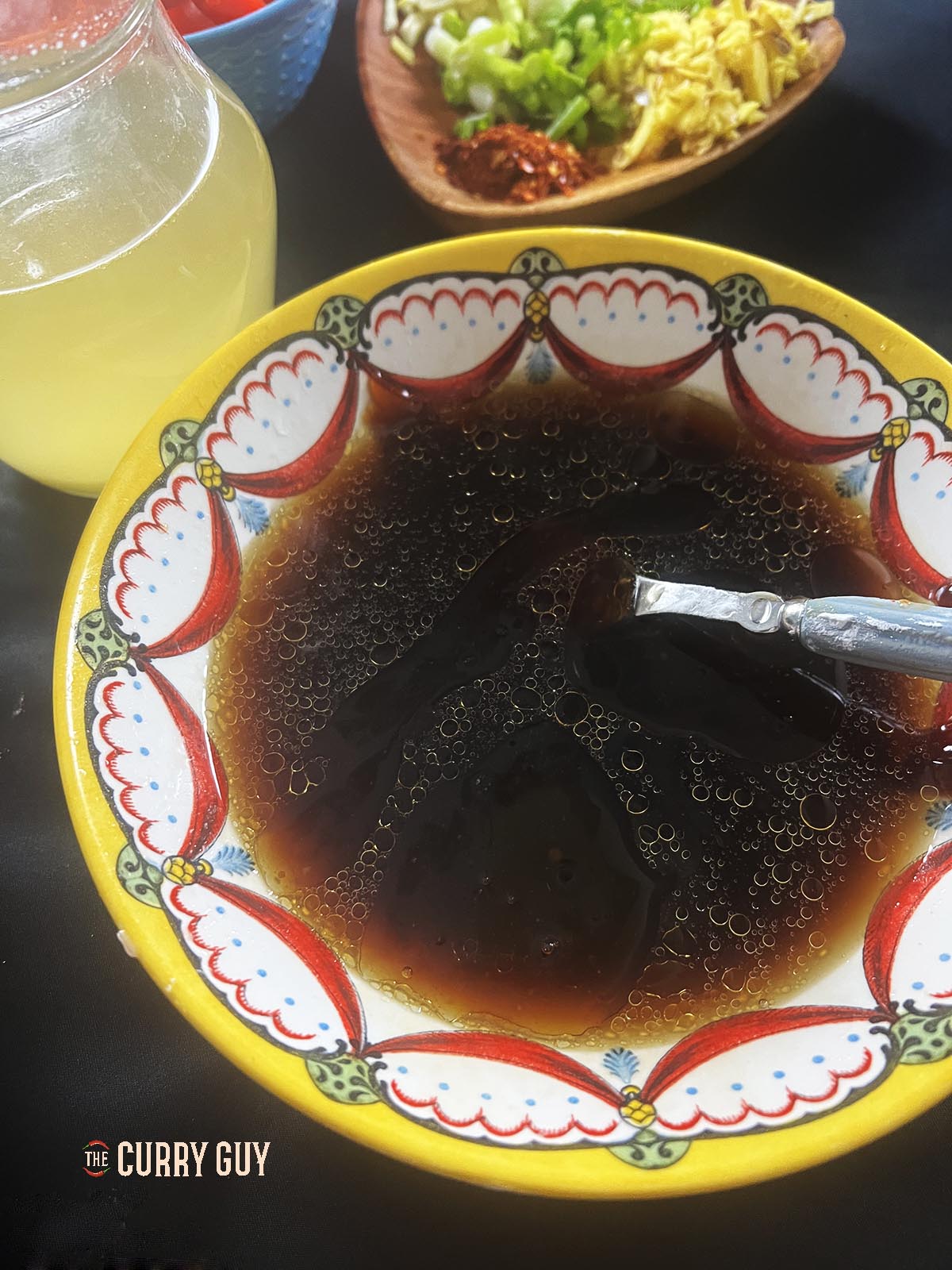 The sauce ingredients in a mixing bowl.