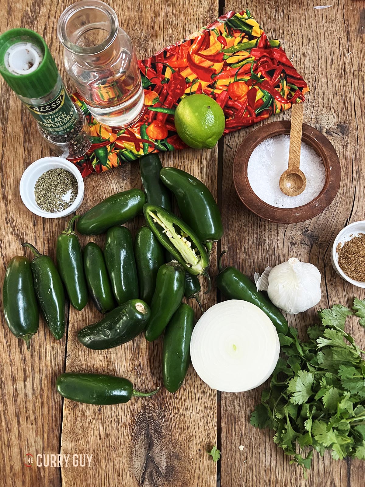 Ingredients for jalapeño hot sauce.
