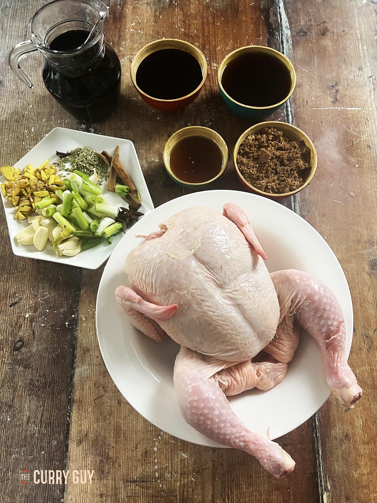 Ingredients for soy sauce chicken.
