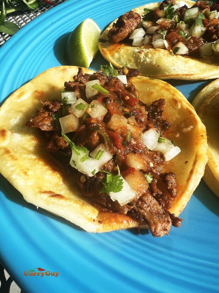 Photo of finished steak tacos recipe.