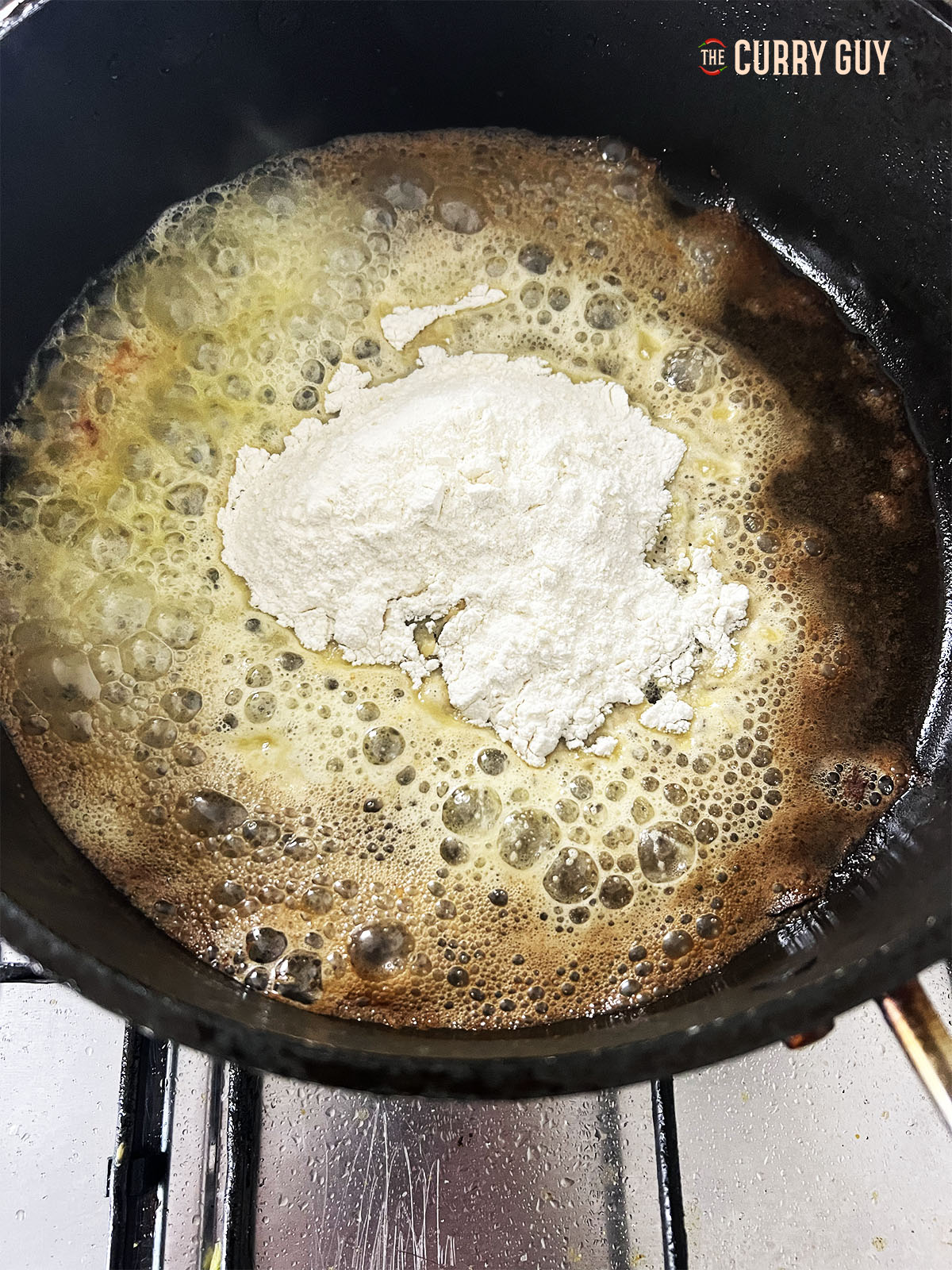 Preparing the roux for the curry.