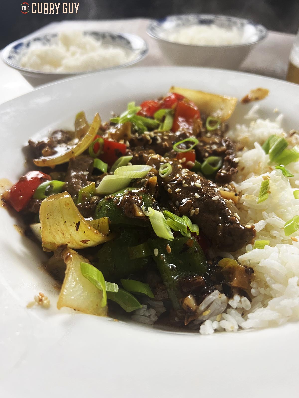 Close up photo of beef in black bean sauce.