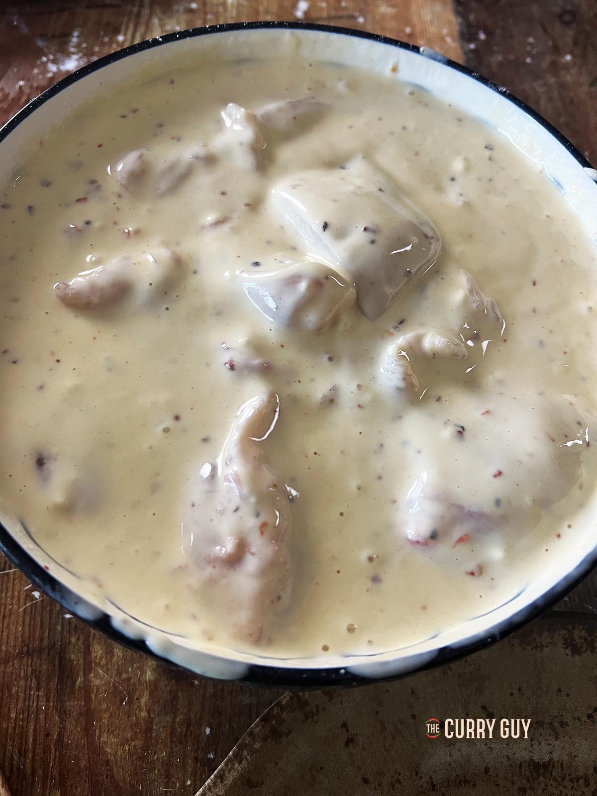 The chicken in the batter.