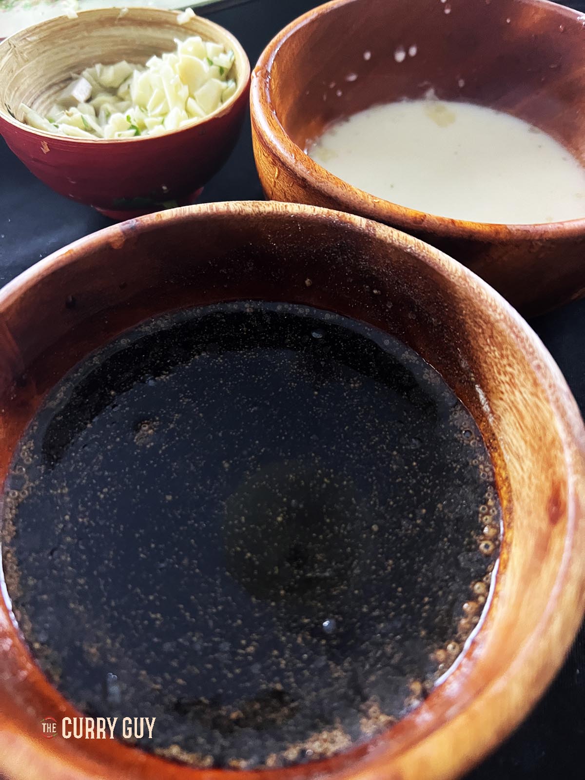 Mixing the chow mein sauce ingredients and the slurry.