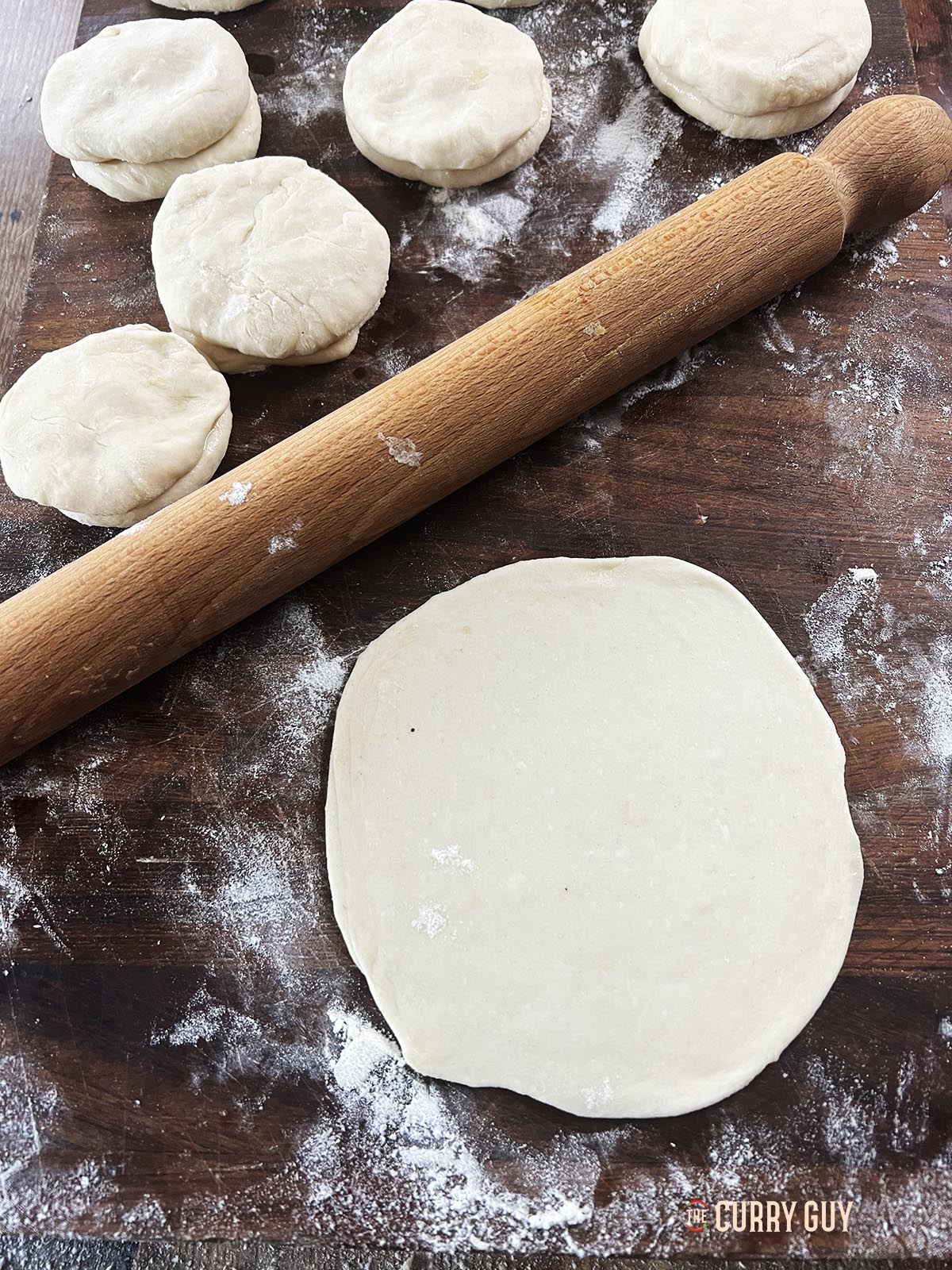 Rolling out the pancakes.