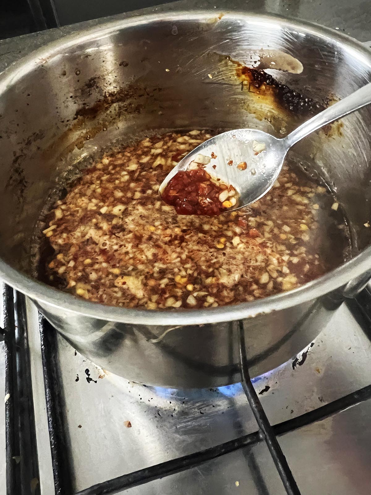 Adding the sambal oelek