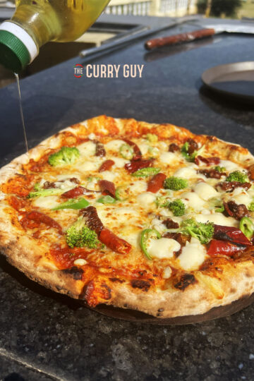 Finished naan pizza.