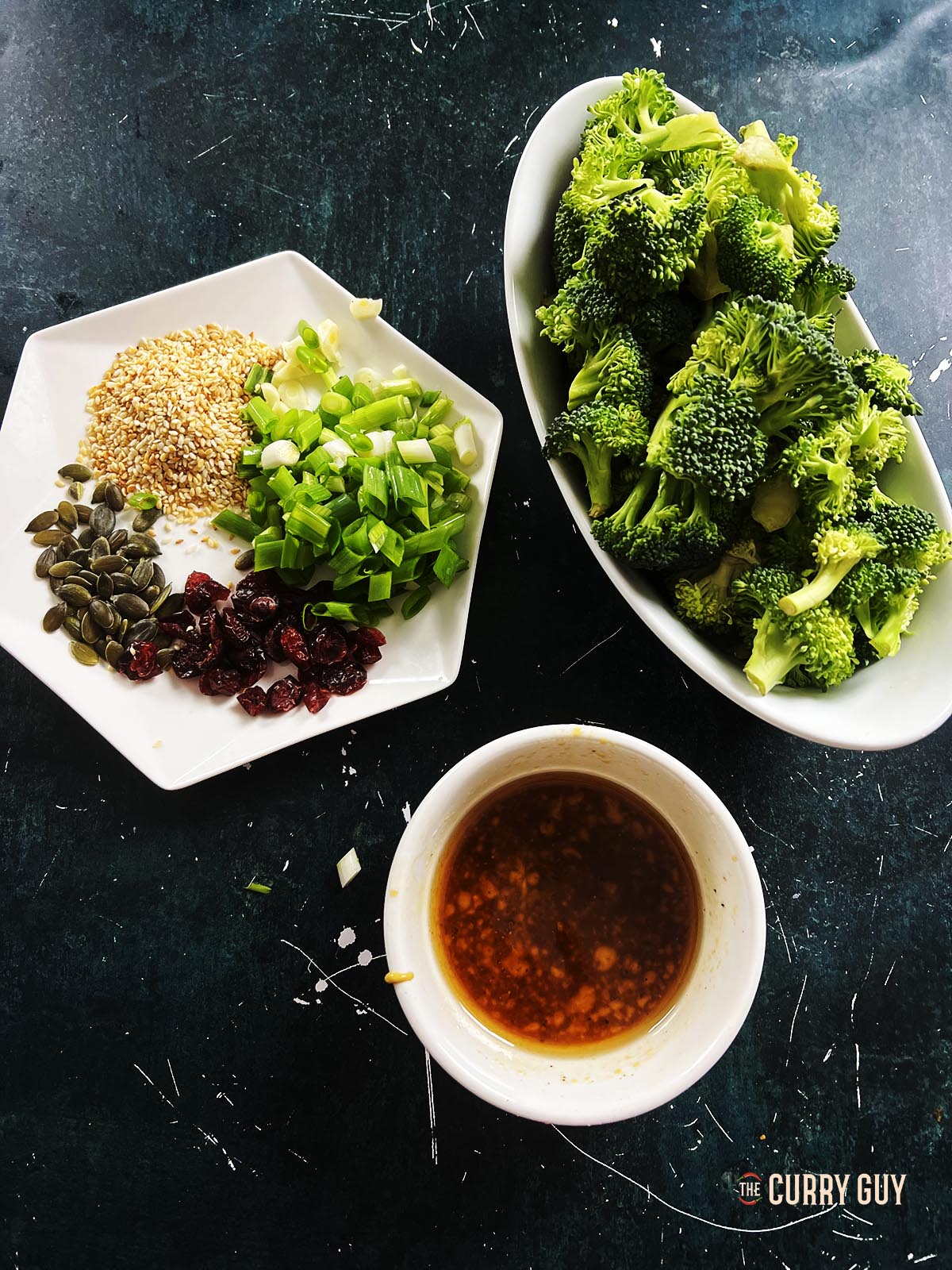 Ingredients for broccoli salad.