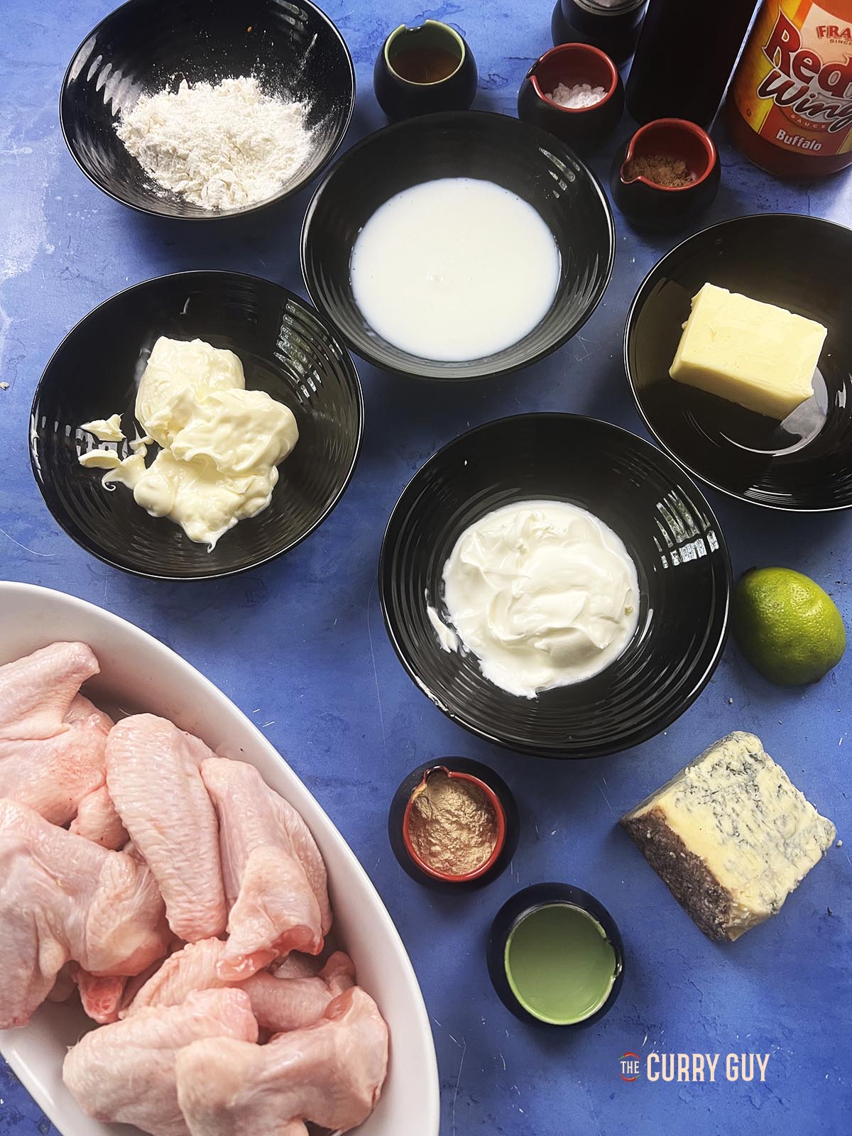 Ingredients for buffalo chicken wings.