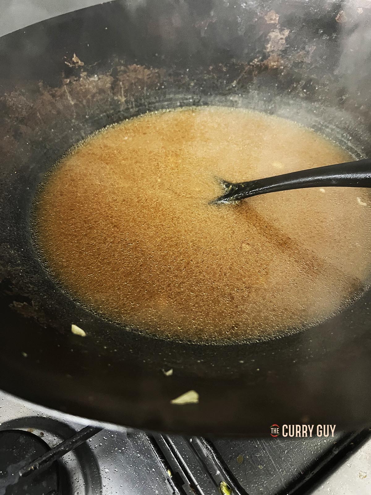 The stock with miso paste mixed in.