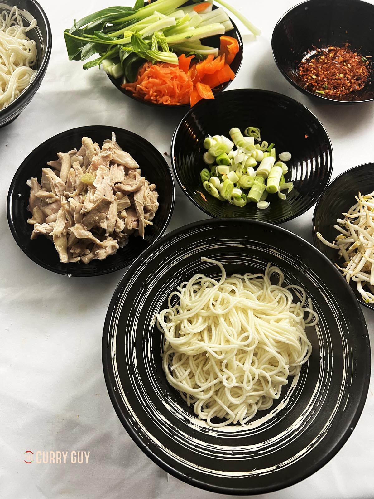 Assembling the miso soup bowls.