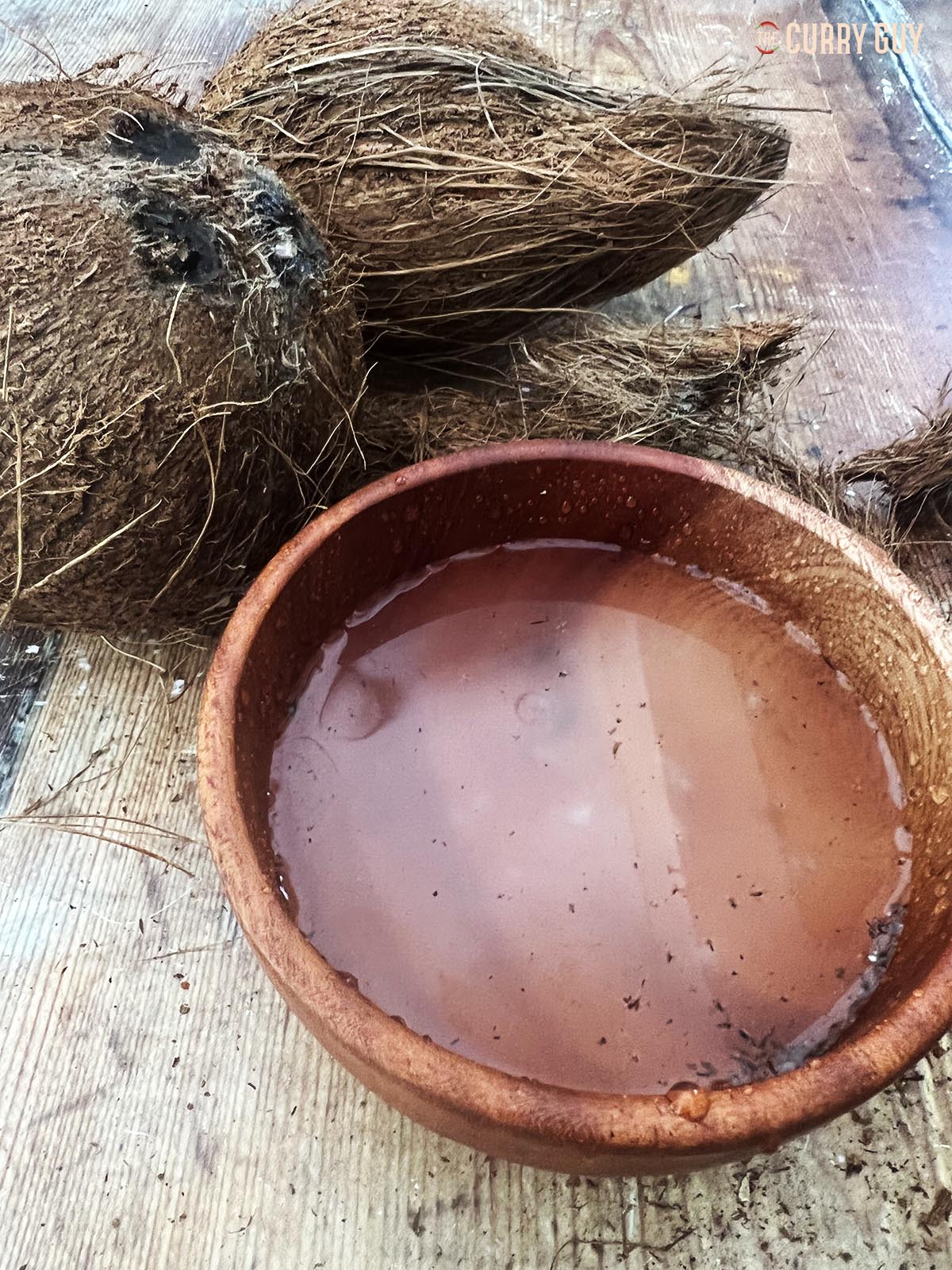 The coconut water in a bowl.