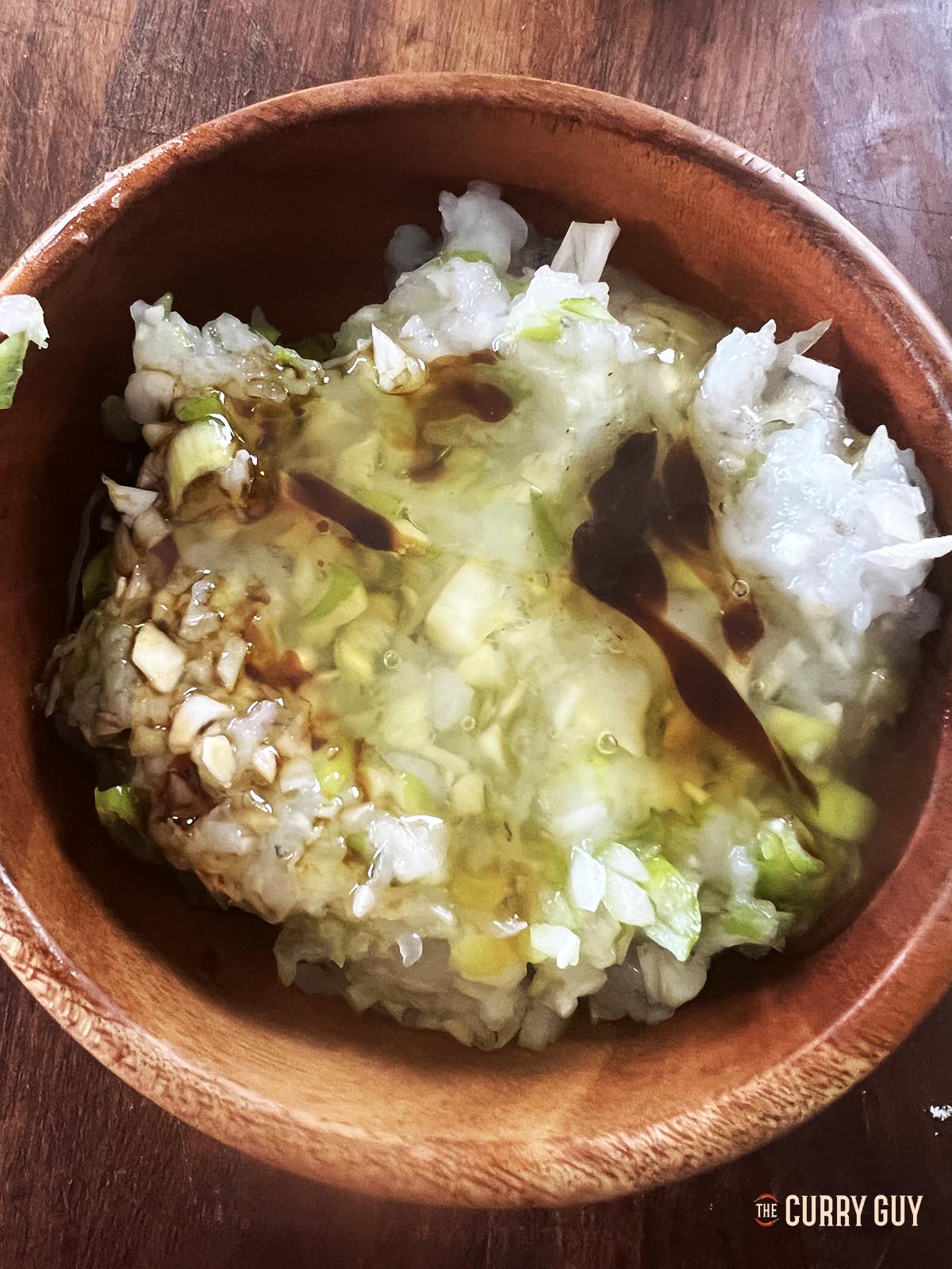 The topping ingredients in a mixing bowl.