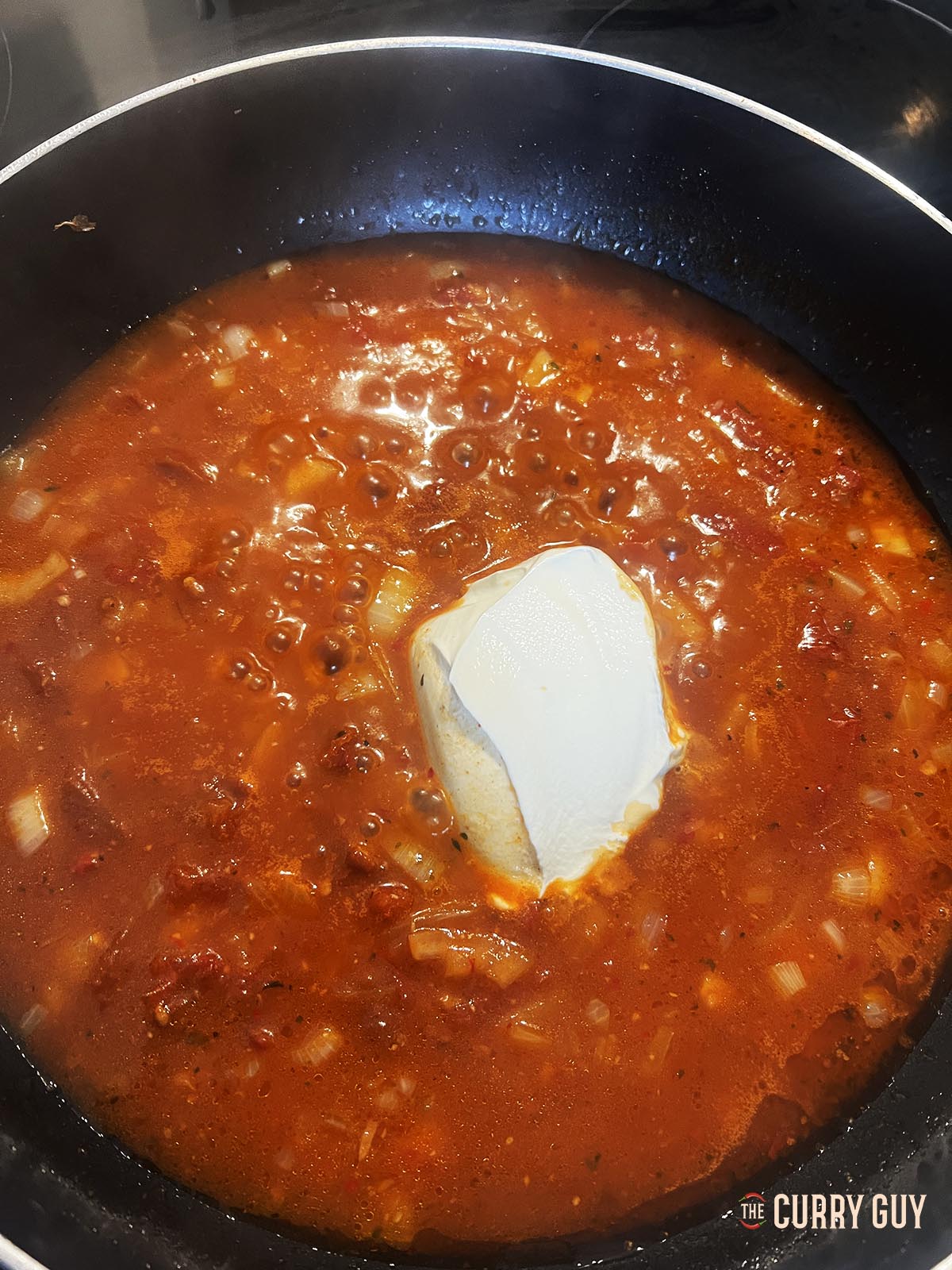 Cream cheese added to pan 