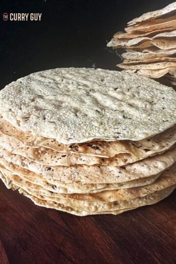 Two stacks of poppadoms