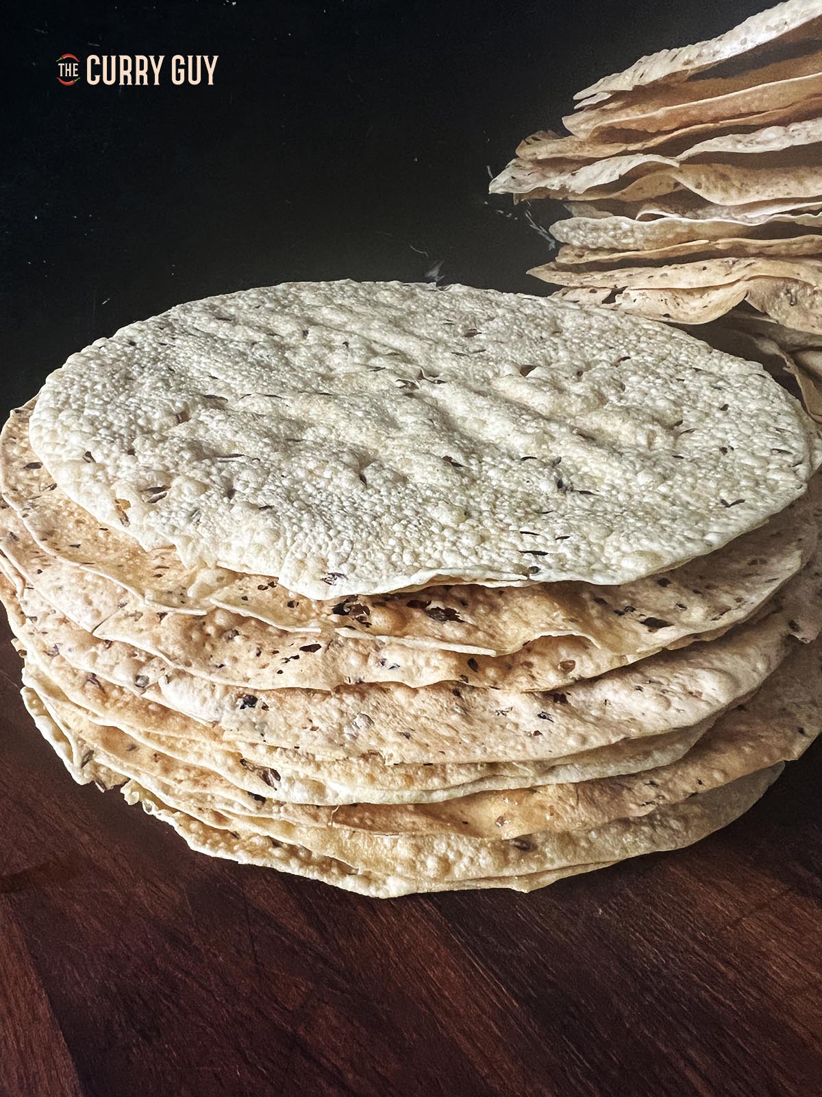 Two stacks of poppadoms