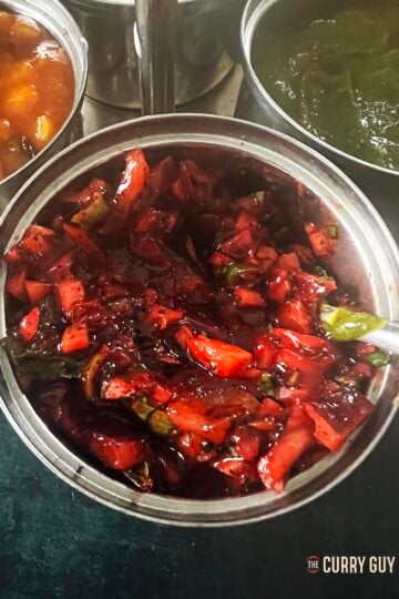 The finished red onion chutney.