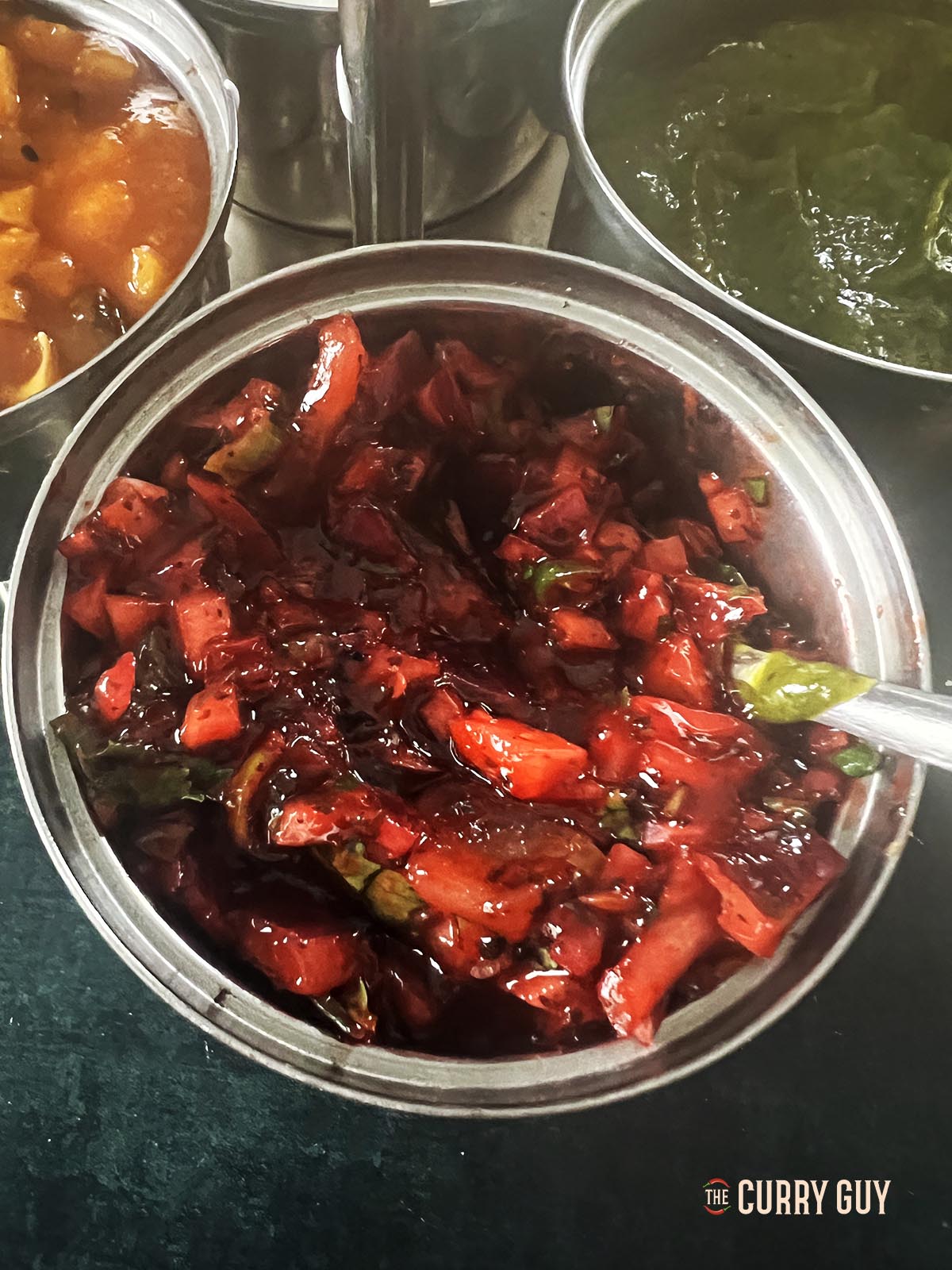 The finished red onion chutney.