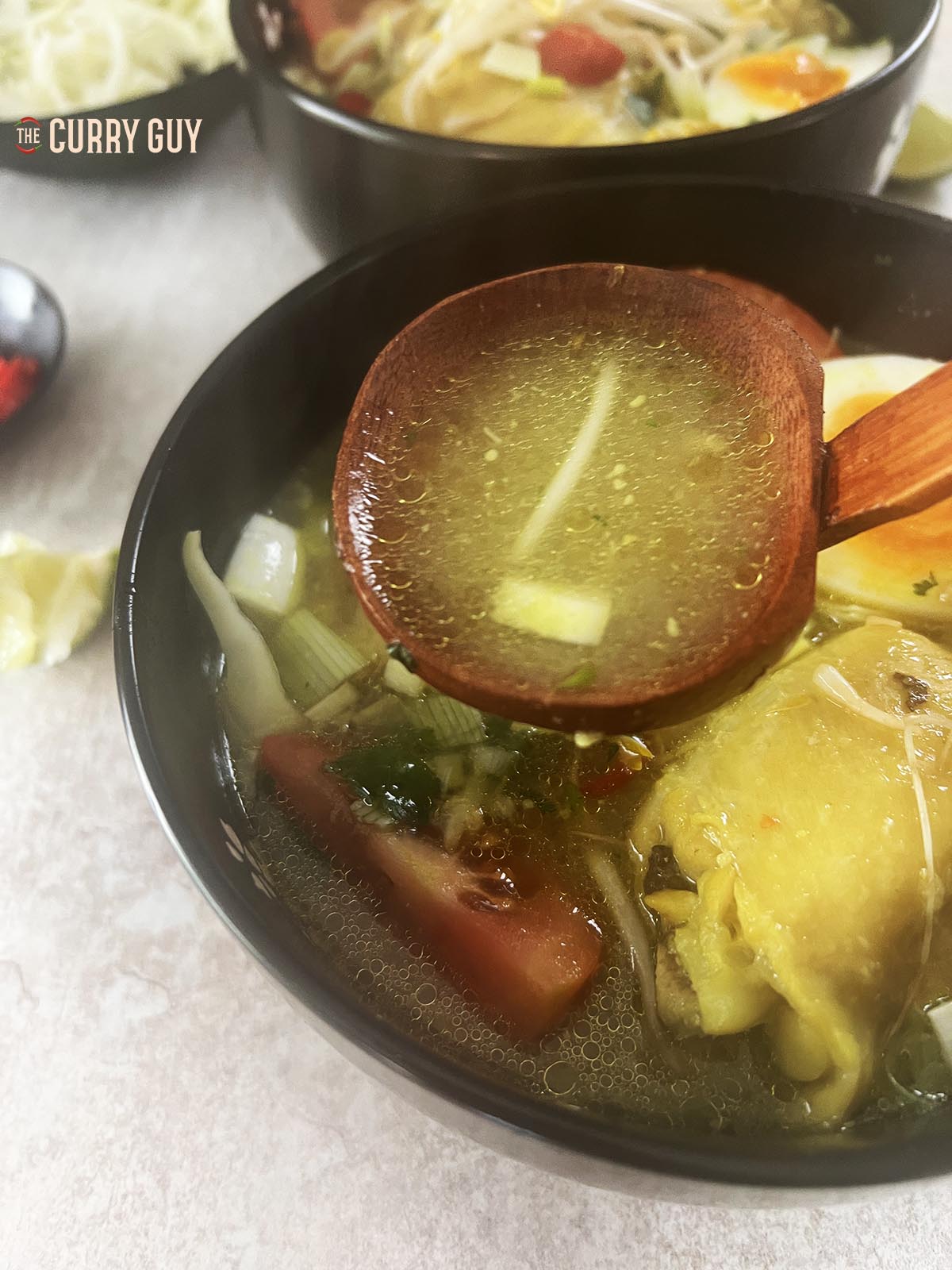 A spoonful of the soup.